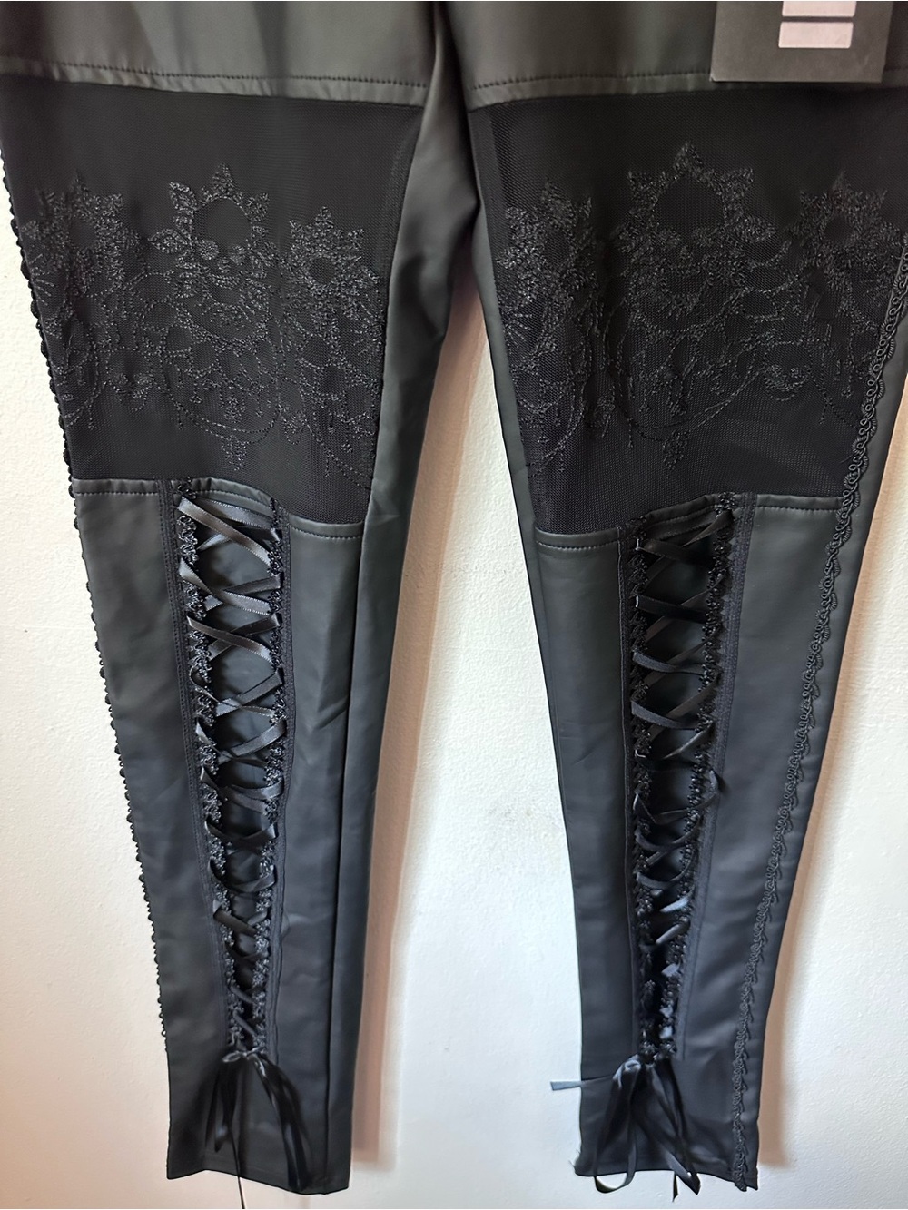 Faux Leather Lace-Up Thigh High Leggings - Black - Picture 13 of 16